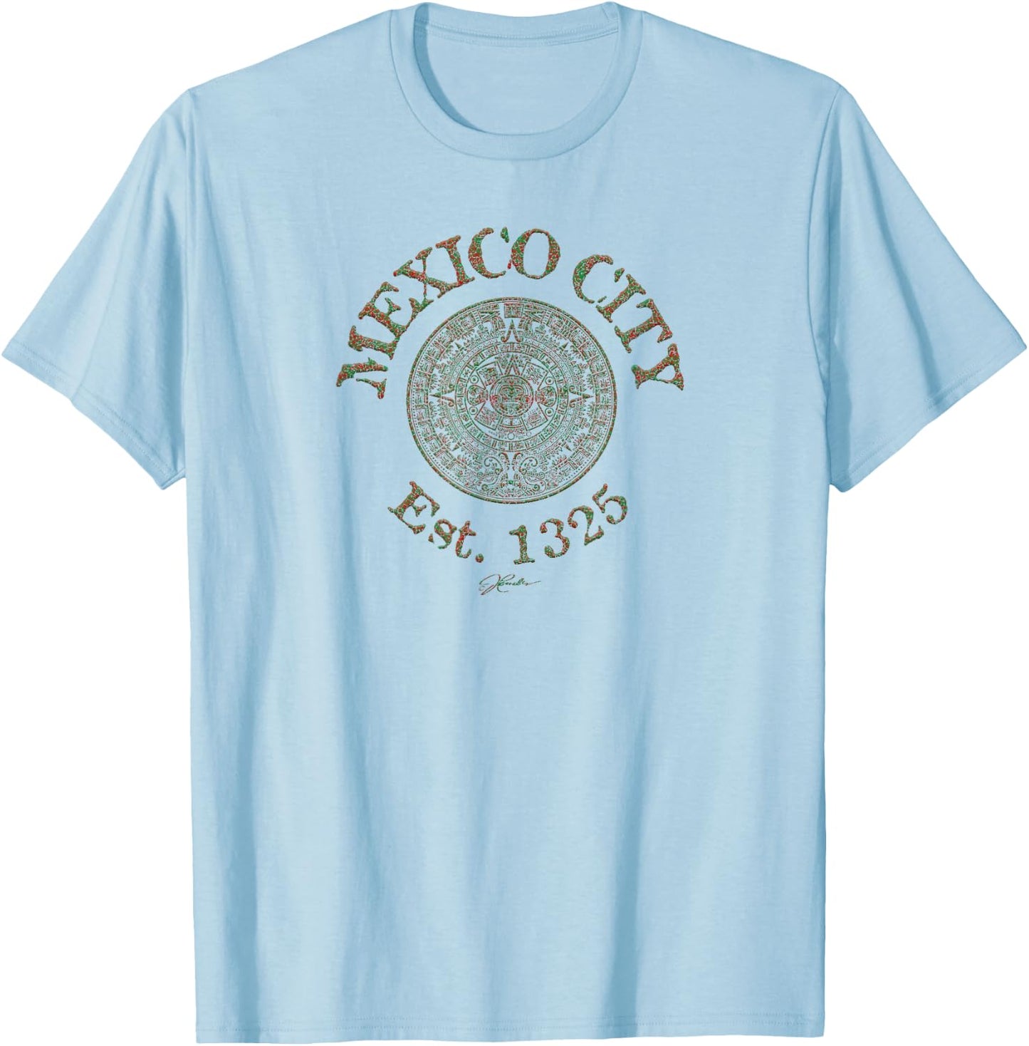 JCombs: Mexico City, Est. 1325, with Aztec Calendar T-Shirt - T-Shirt | Light Blue