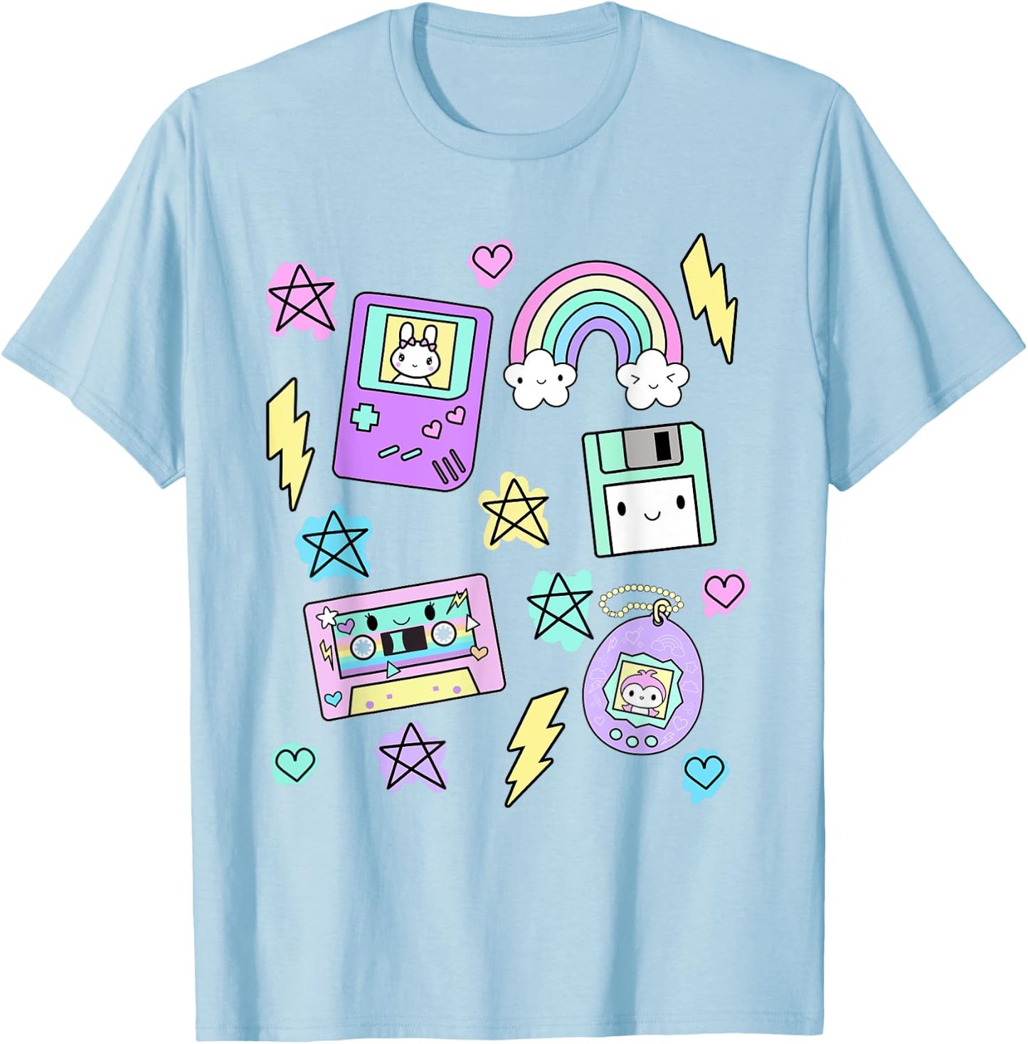 Kawaii Retro 80's 90's Gamer Cassette Clothes T-Shirt - T-Shirt | Light Blue