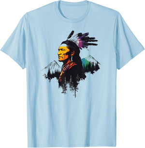 Cool Native American Indian Chief Men Women Sitting Bull T-Shirt - T-Shirt | Light Blue