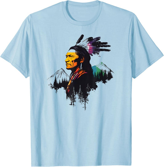 Cool Native American Indian Chief Men Women Sitting Bull T-Shirt - T-Shirt | Light Blue