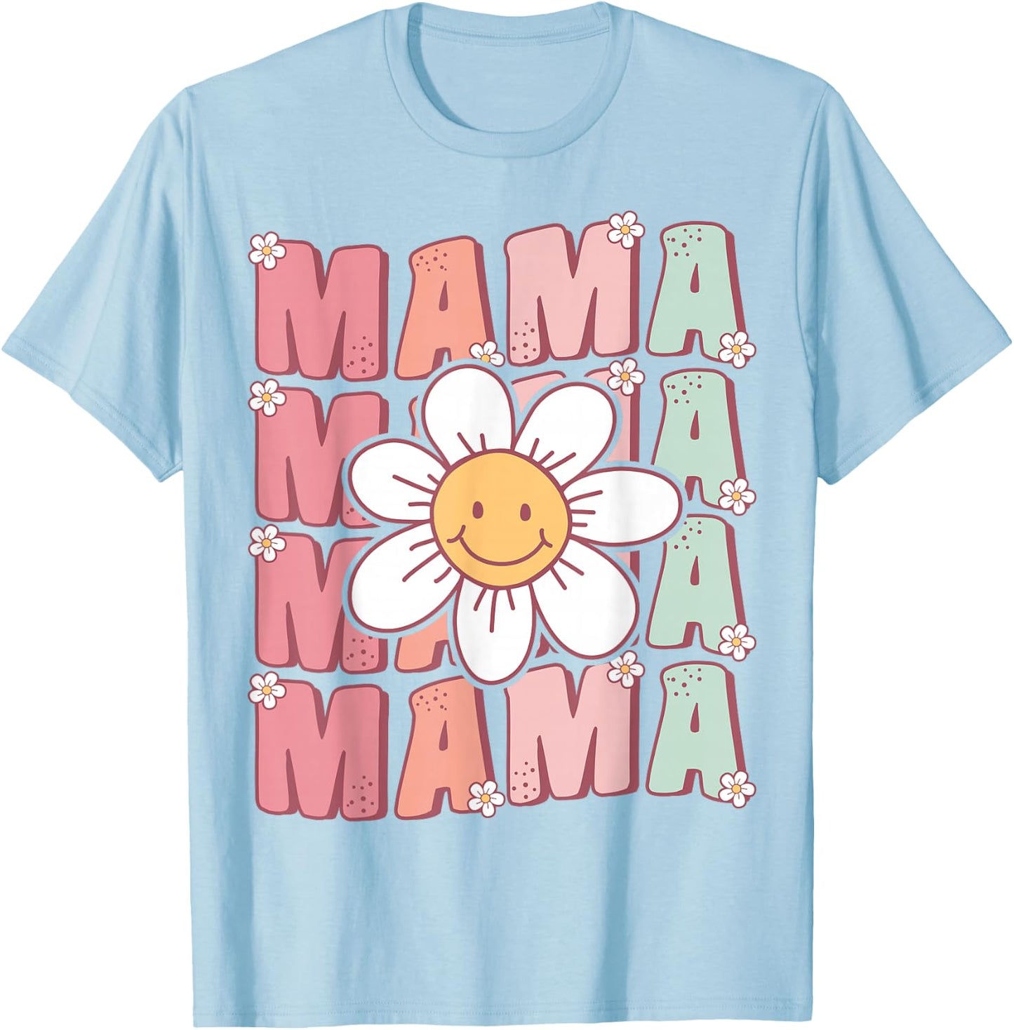 Cute Groovy Mama Matching Family Birthday Party Daisy Flower T-Shirt - T-Shirt | Light Blue