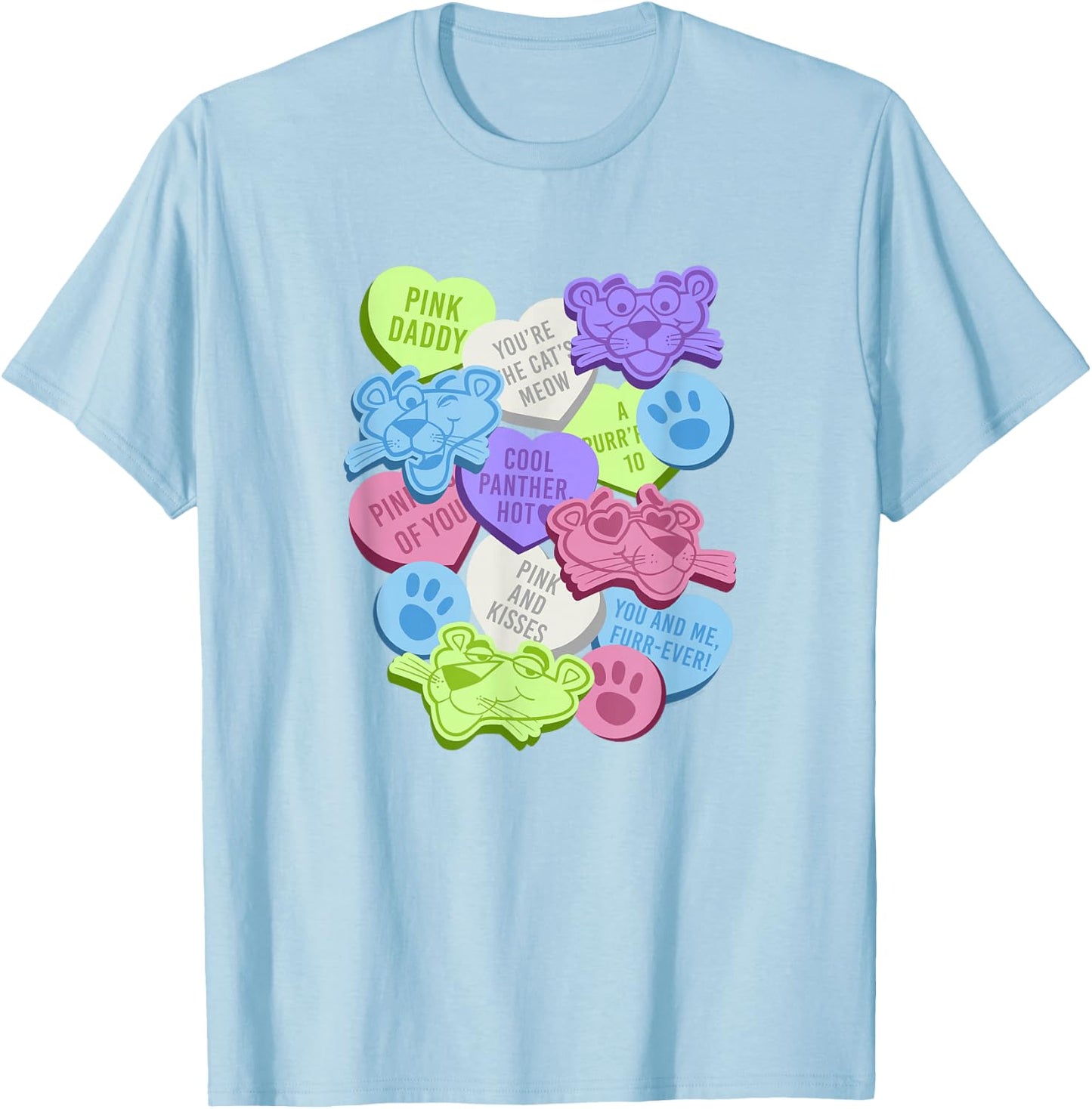 The Pink Panther Valentine's Day Candy Hearts T-Shirt - T-Shirt | Light Blue