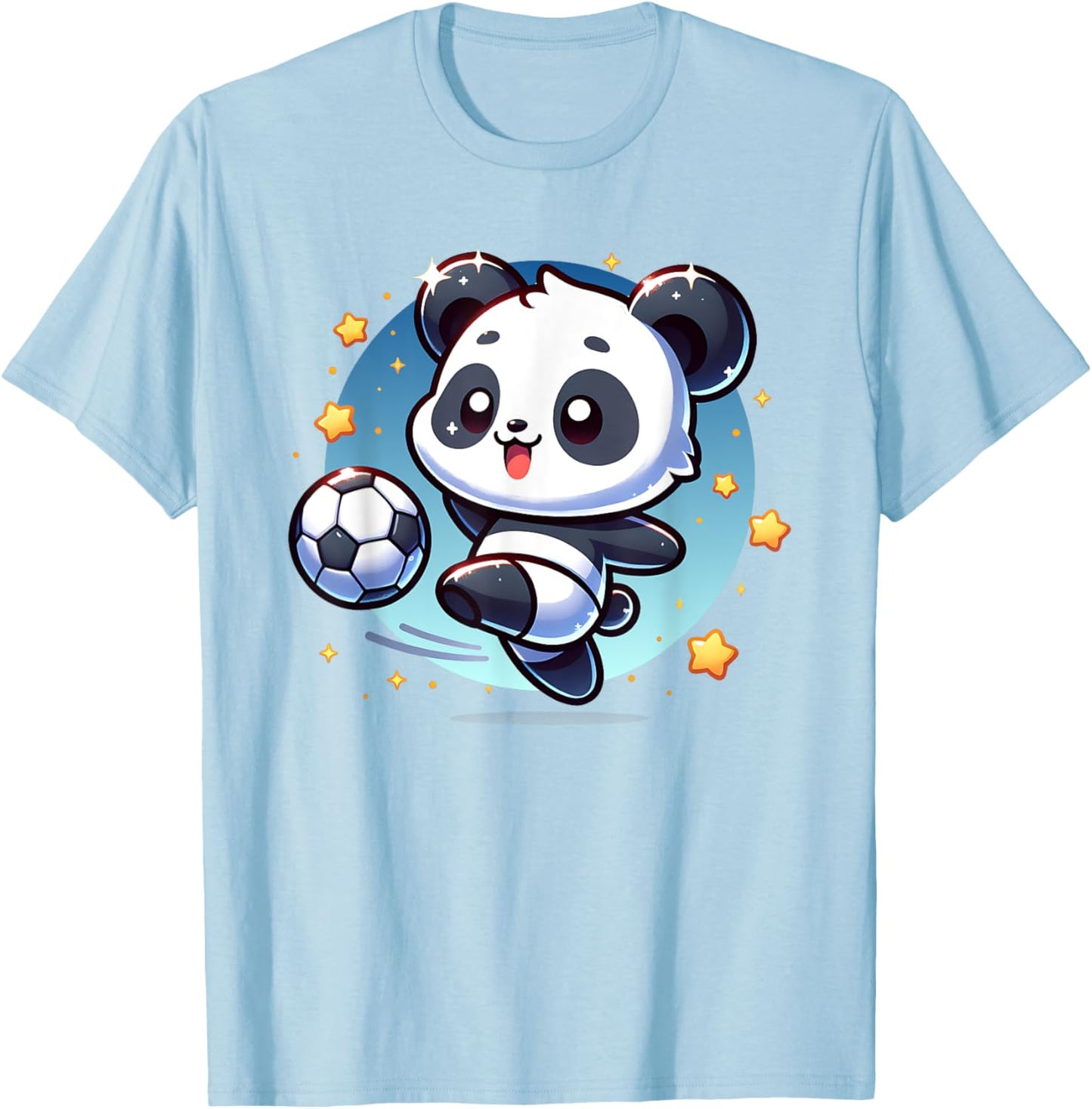 Panda Soccer Player Kicking Soccer Ball Cute Girls Graphic T-Shirt - T-Shirt | Light Blue