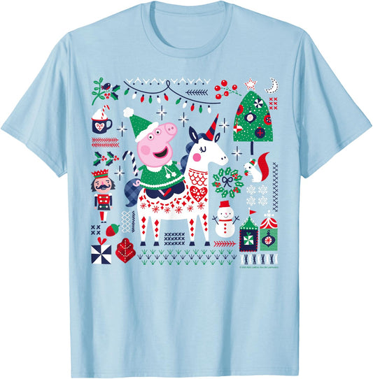 Peppa Pig Christmas Horse T-Shirt - T-Shirt | Light Blue