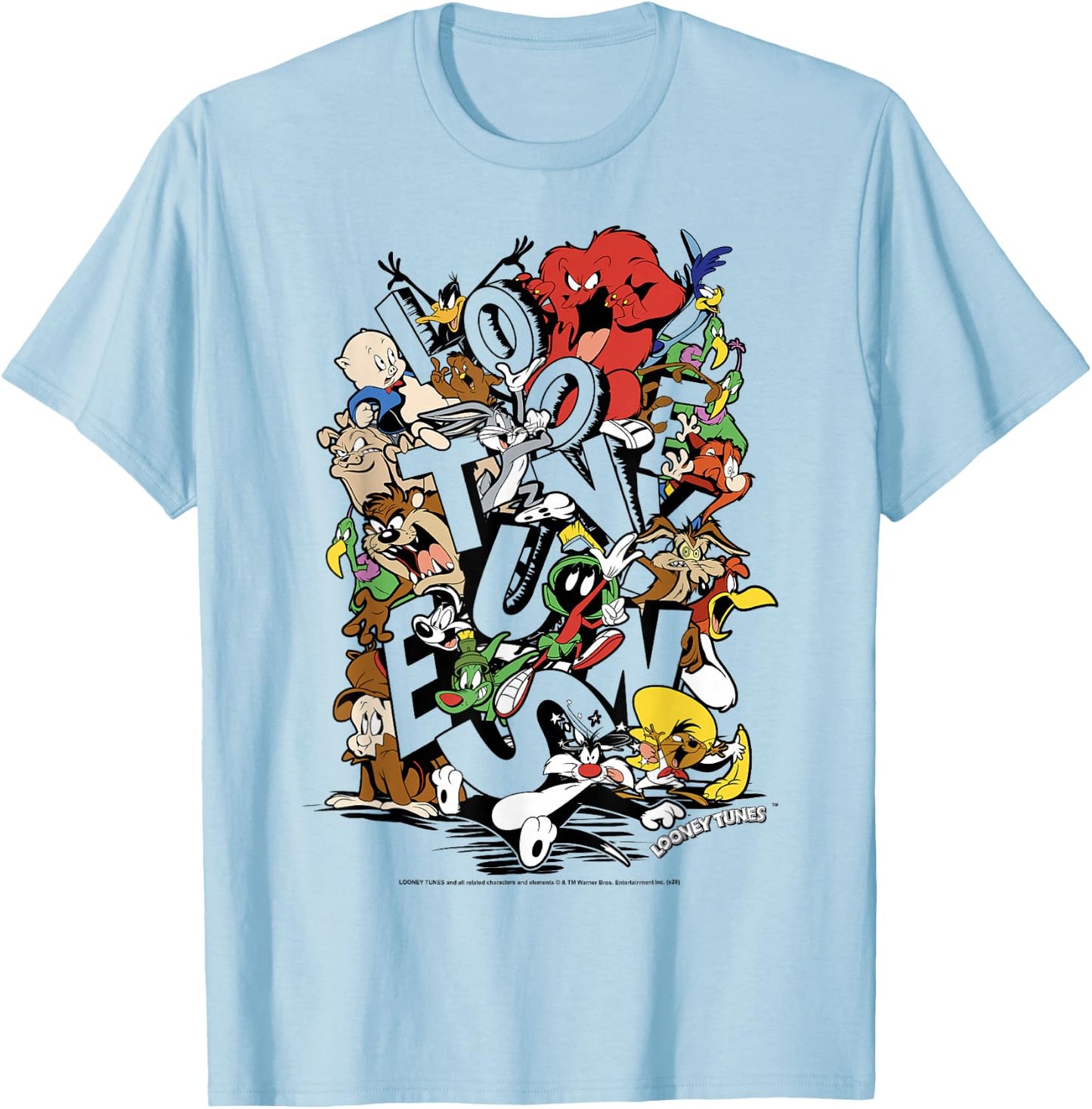 Looney Tunes Neon Group Shot Stack C1 T-Shirt - T-Shirt | Light Blue