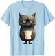 Grumpy Black Cat with Latte Coffee T-Shirt - T-Shirt | Light Blue