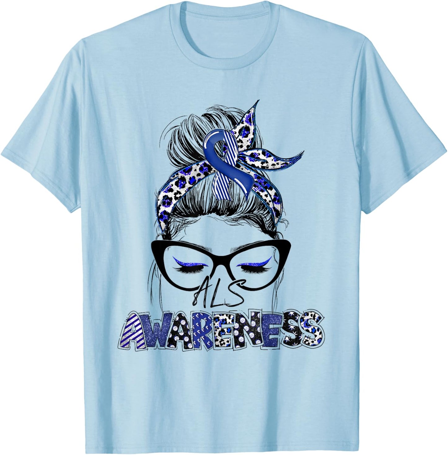 Classy Leopard Pattern ALS Awareness T-Shirt - T-Shirt | Light Blue