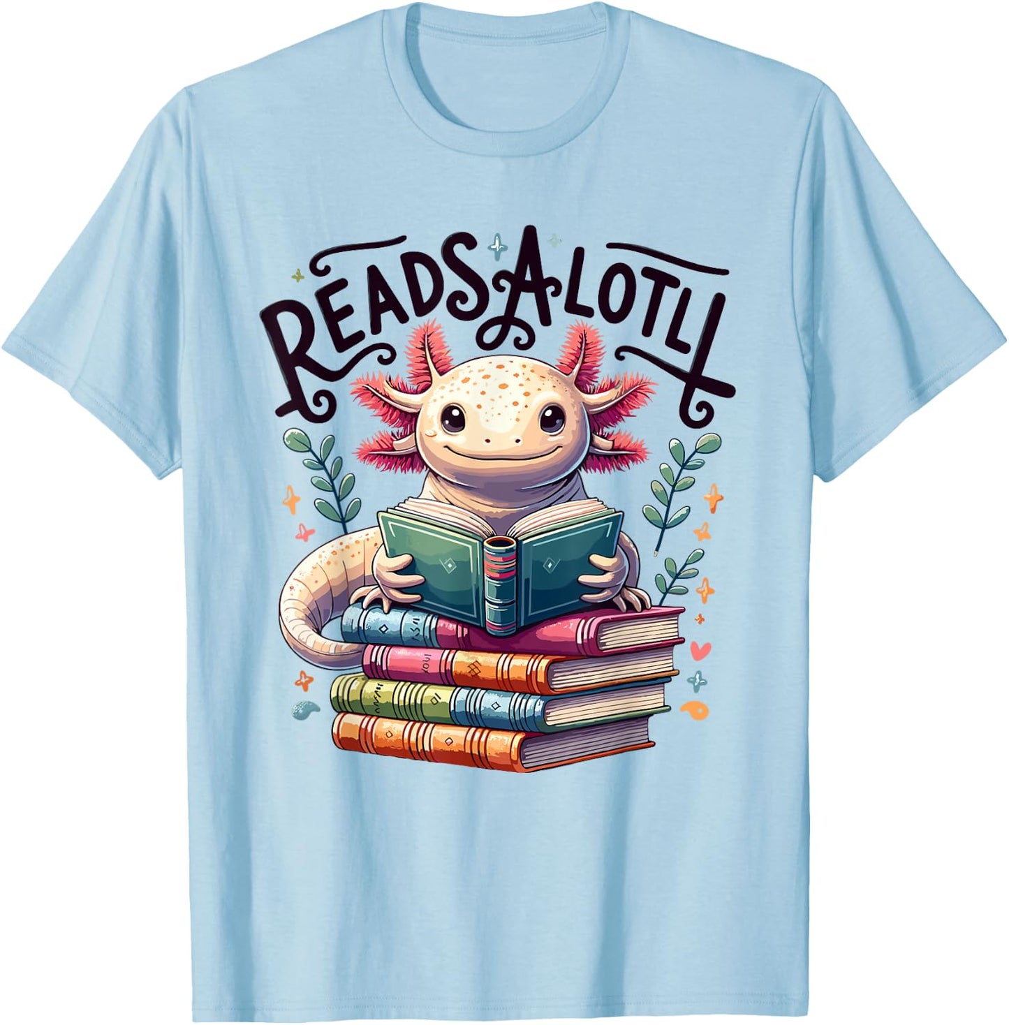 Axolotl Books Readsalotl Reading Bookworm Boys Girls Kids T-Shirt - T-Shirt | Light Blue