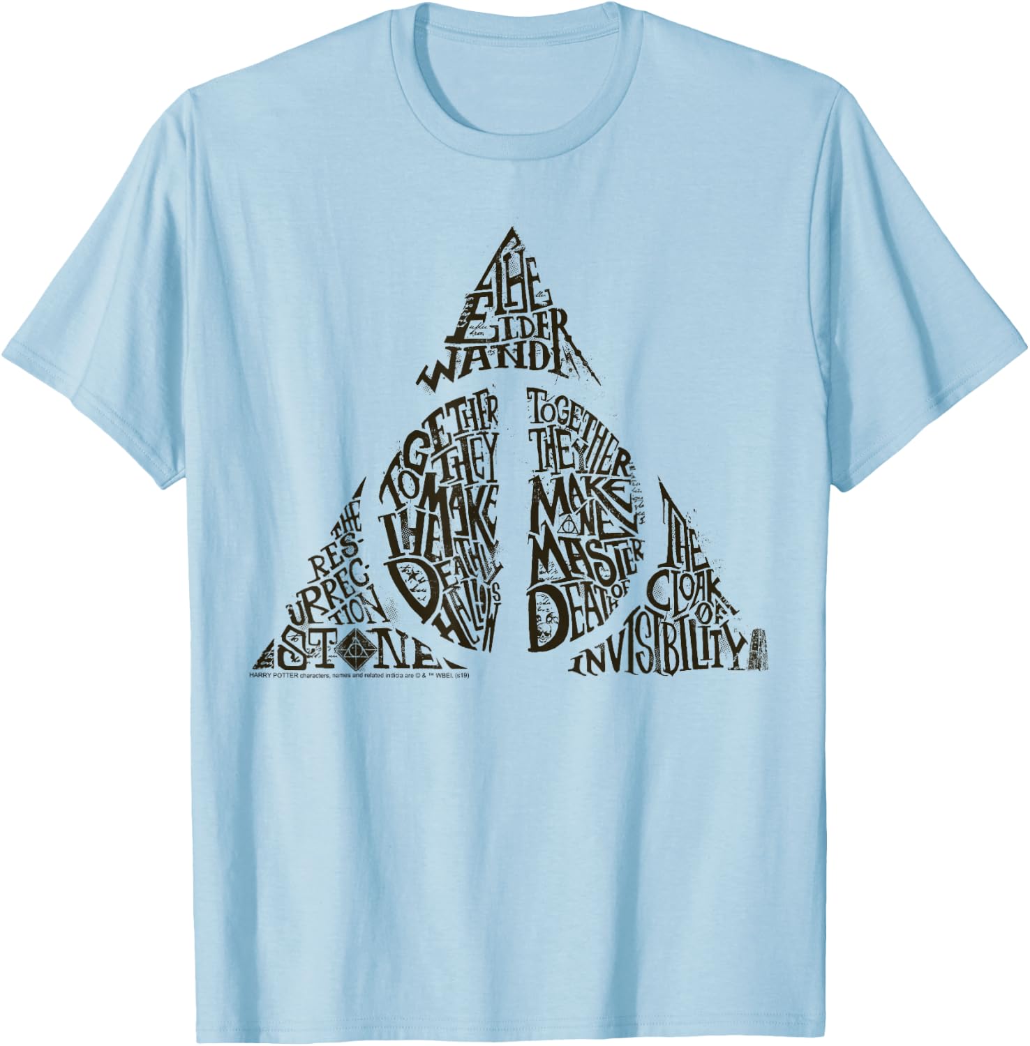Harry Potter Deathly Hallows Sketch Text Fill T-Shirt - T-Shirt | Light Blue