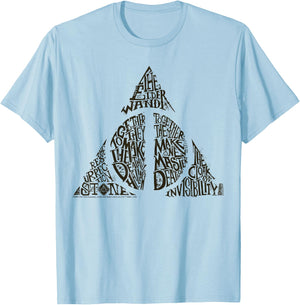 Harry Potter Deathly Hallows Sketch Text Fill T-Shirt - T-Shirt | Light Blue