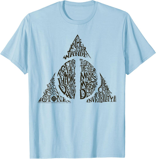 Harry Potter Deathly Hallows Sketch Text Fill T-Shirt - T-Shirt | Light Blue