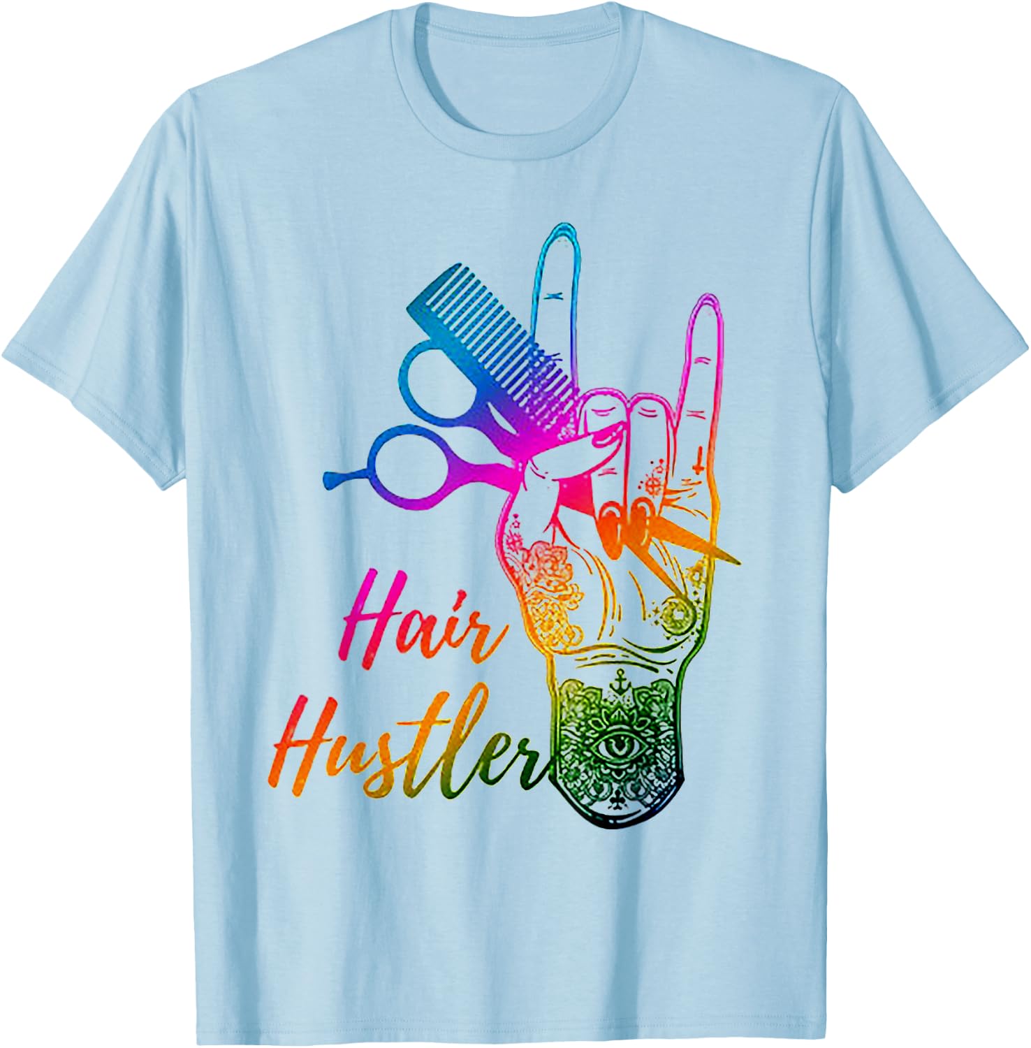 Hair Hustler Tie Dye Hair Stylist Hairdresser Barber Retro T-Shirt - T-Shirt | Light Blue