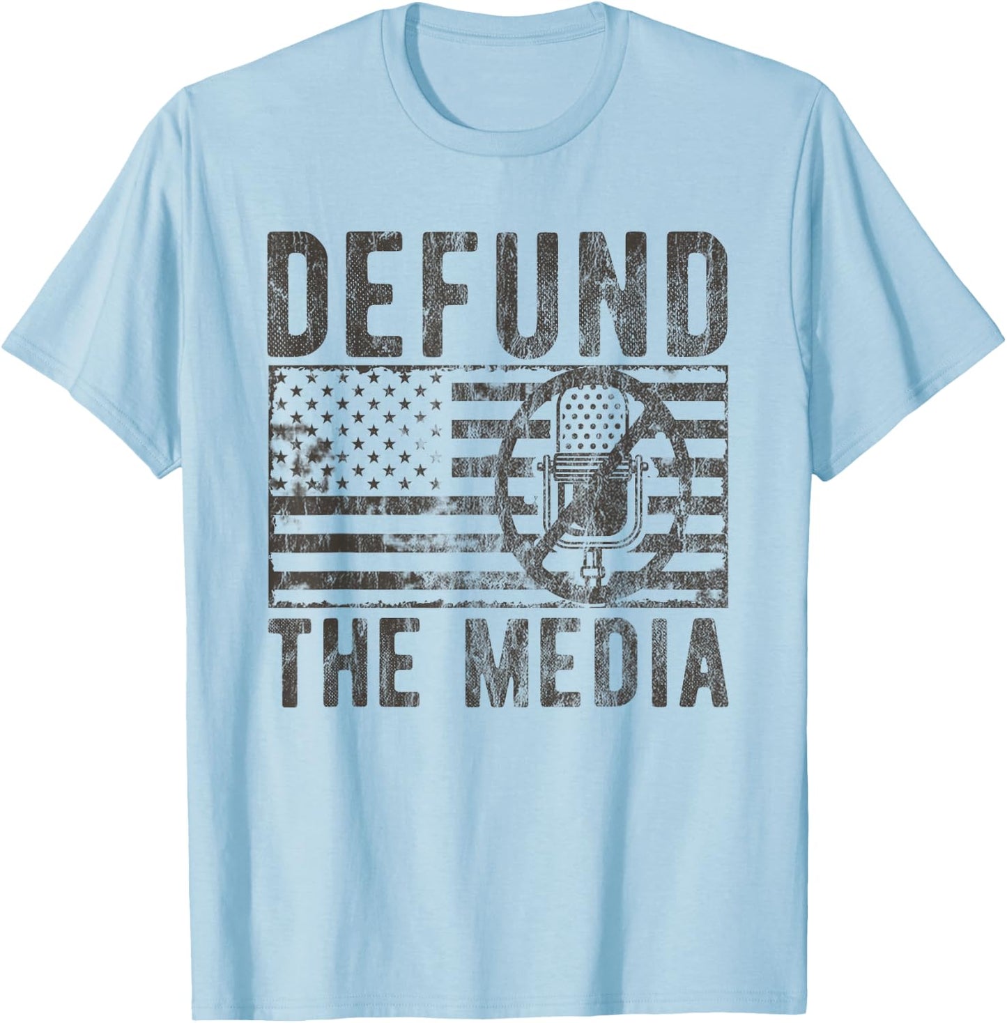 Anti Fake News Political Protest Distressed Defund The Media T-Shirt - T-Shirt | Light Blue