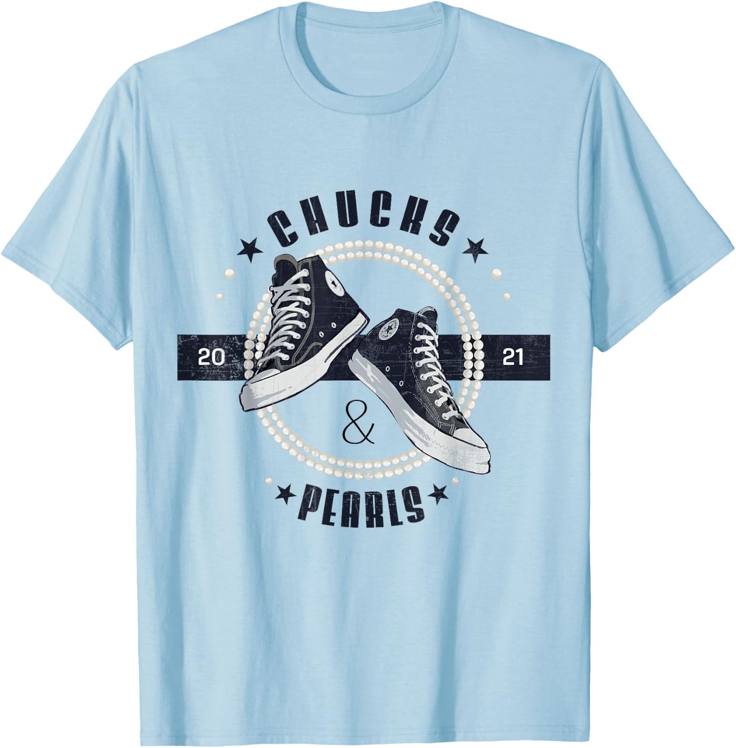 Chucks and Pearls 2021 Circle Retro Vintage Gift T-Shirt - T-Shirt | Light Blue