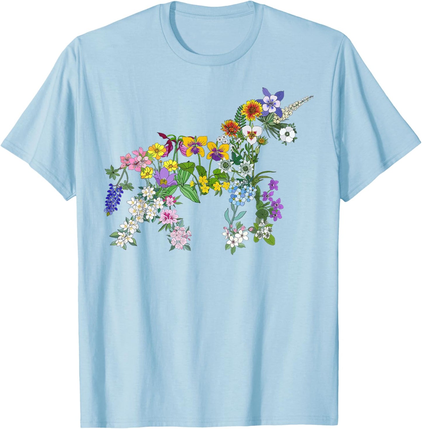 Wildflower Aesthetic Floral Unicorn Nature Flowered Girl T-Shirt - T-Shirt | Light Blue