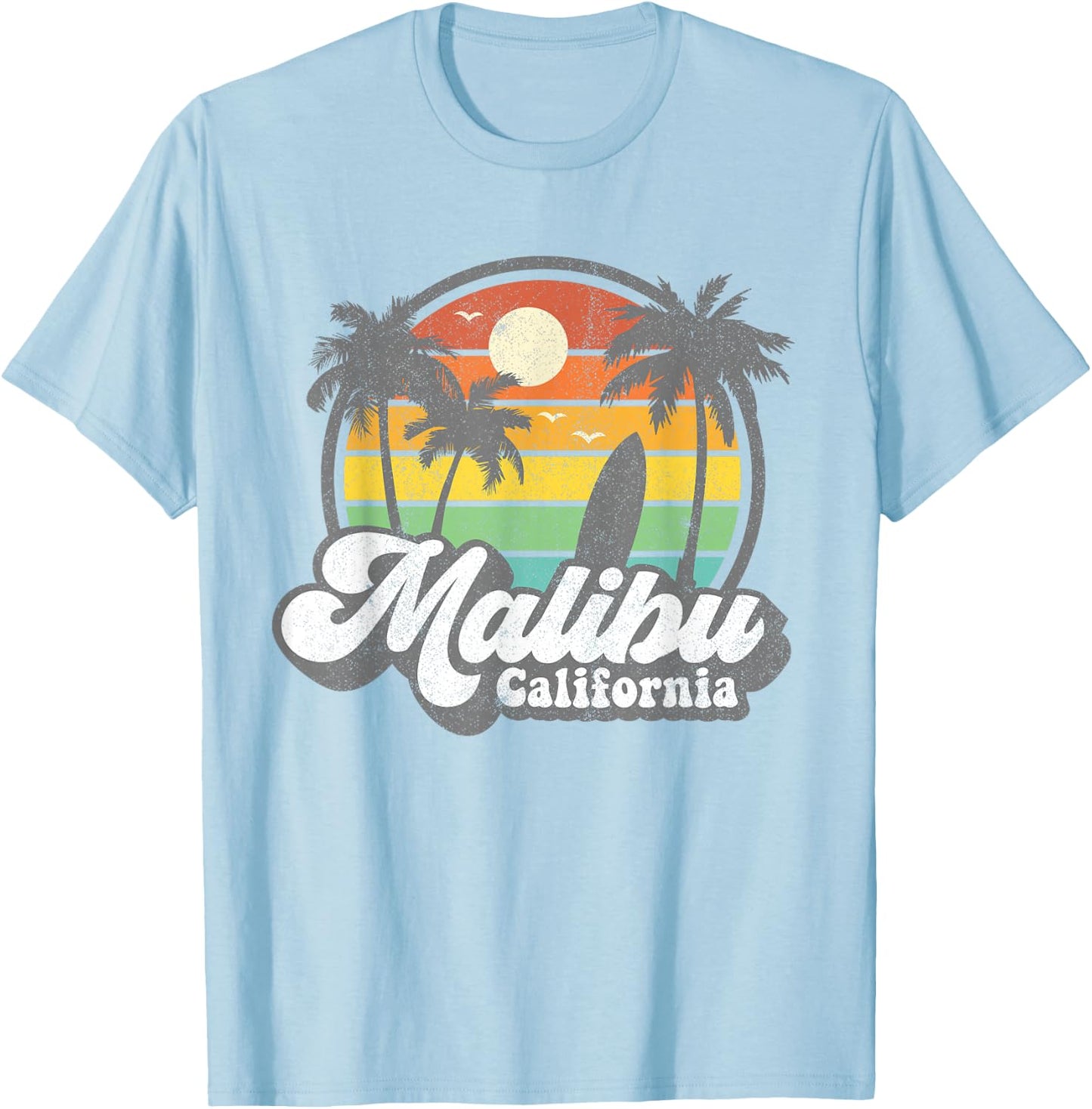 Vintage Malibu Beach California CA Surfing Retro Surf Gift T-Shirt - T-Shirt | Light Blue