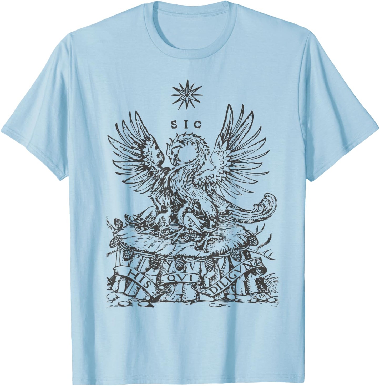 Pelican Traditional Latin Mass Catholic Symbols Woodcut T-Shirt - T-Shirt | Light Blue