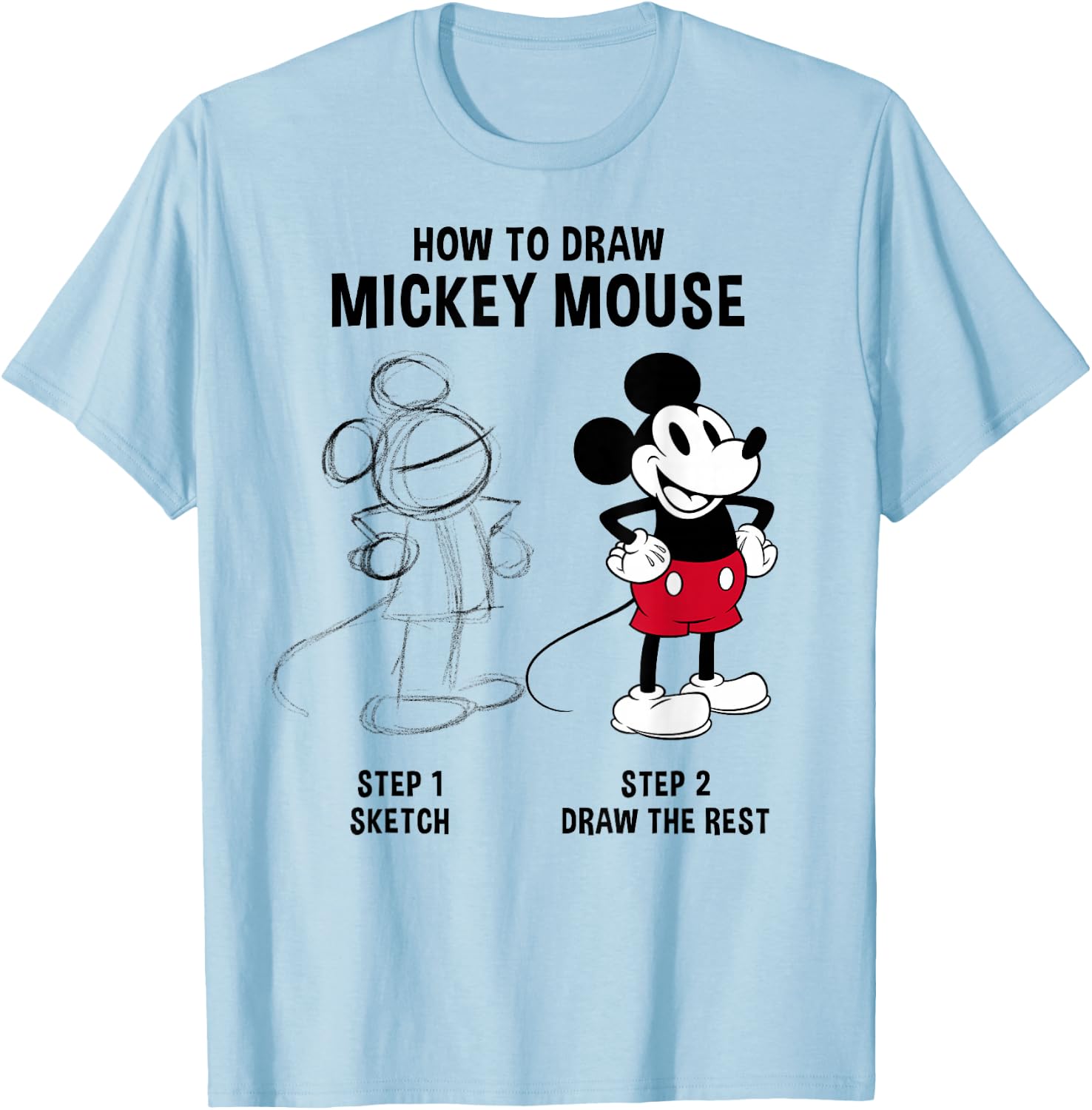Disney Mickey And Friends How To Draw Mickey Mouse T-Shirt - T-Shirt | Light Blue