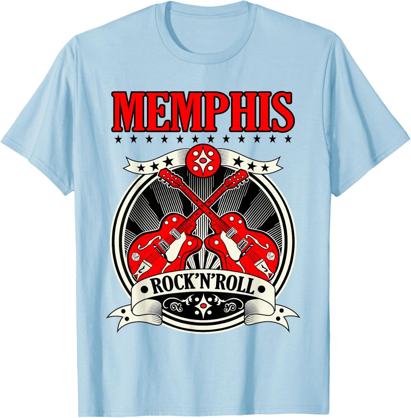 50s Rockabilly Style Memphis Gifts Sock Hop Party Guitar T-Shirt - T-Shirt | Light Blue