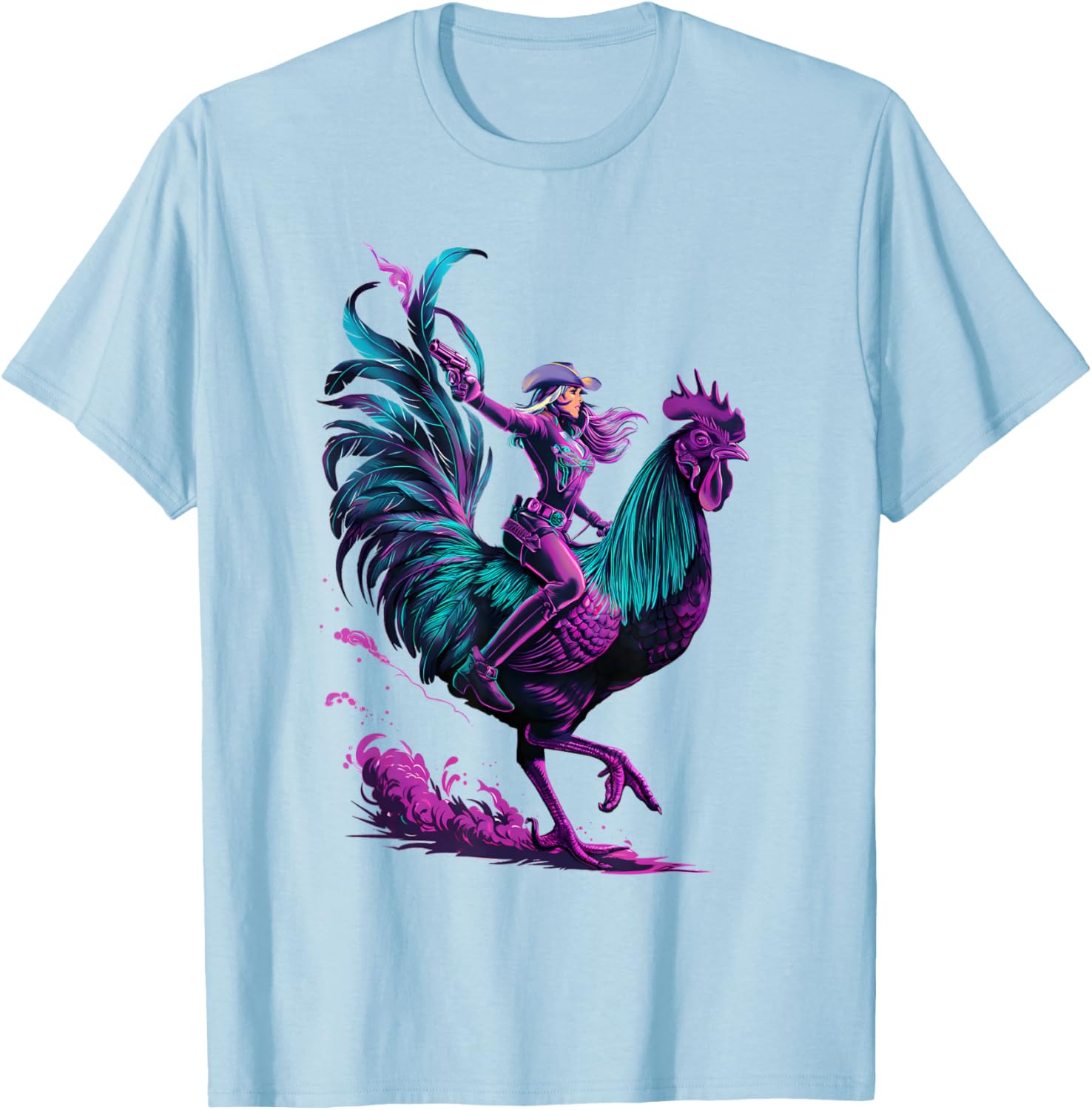 Cowgirl Riding Chicken T-Shirt - T-Shirt | Light Blue