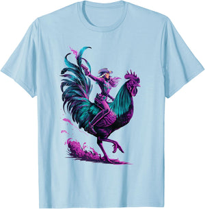 Cowgirl Riding Chicken T-Shirt - T-Shirt | Light Blue