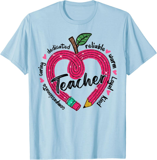 Teacher Heart Pencil Valentine Day T-Shirt - T-Shirt | Light Blue