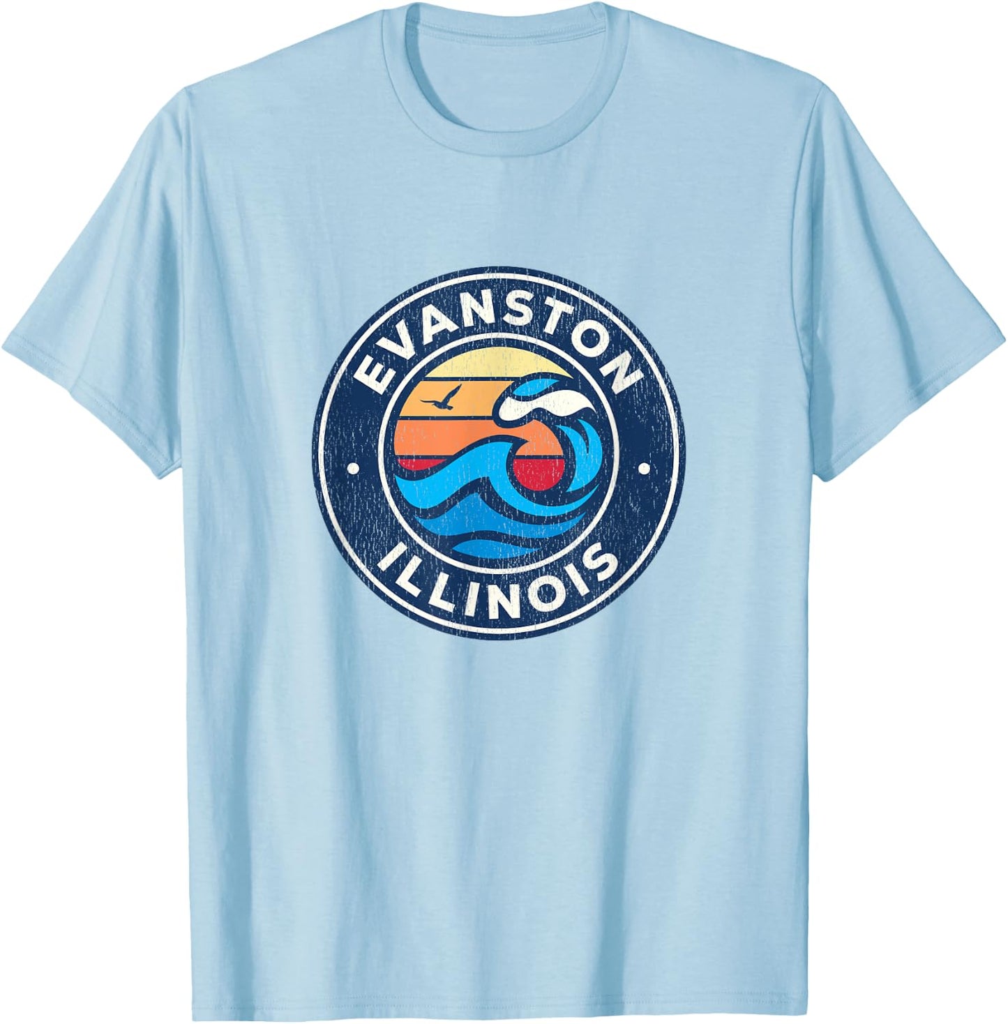 Evanston Illinois IL Vintage Nautical Waves Design T-Shirt - T-Shirt | Light Blue