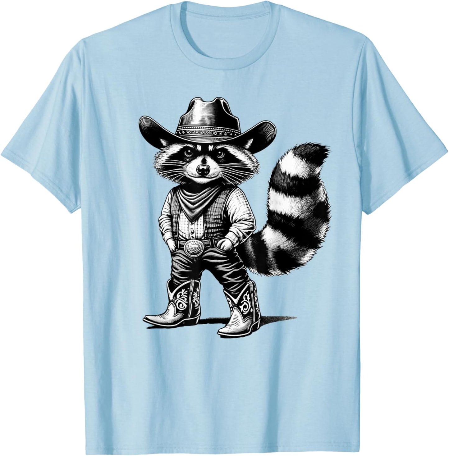 Vintage Raccoon Cowboy Cowgirl Trash Panda Western Country T-Shirt - T-Shirt | Light Blue