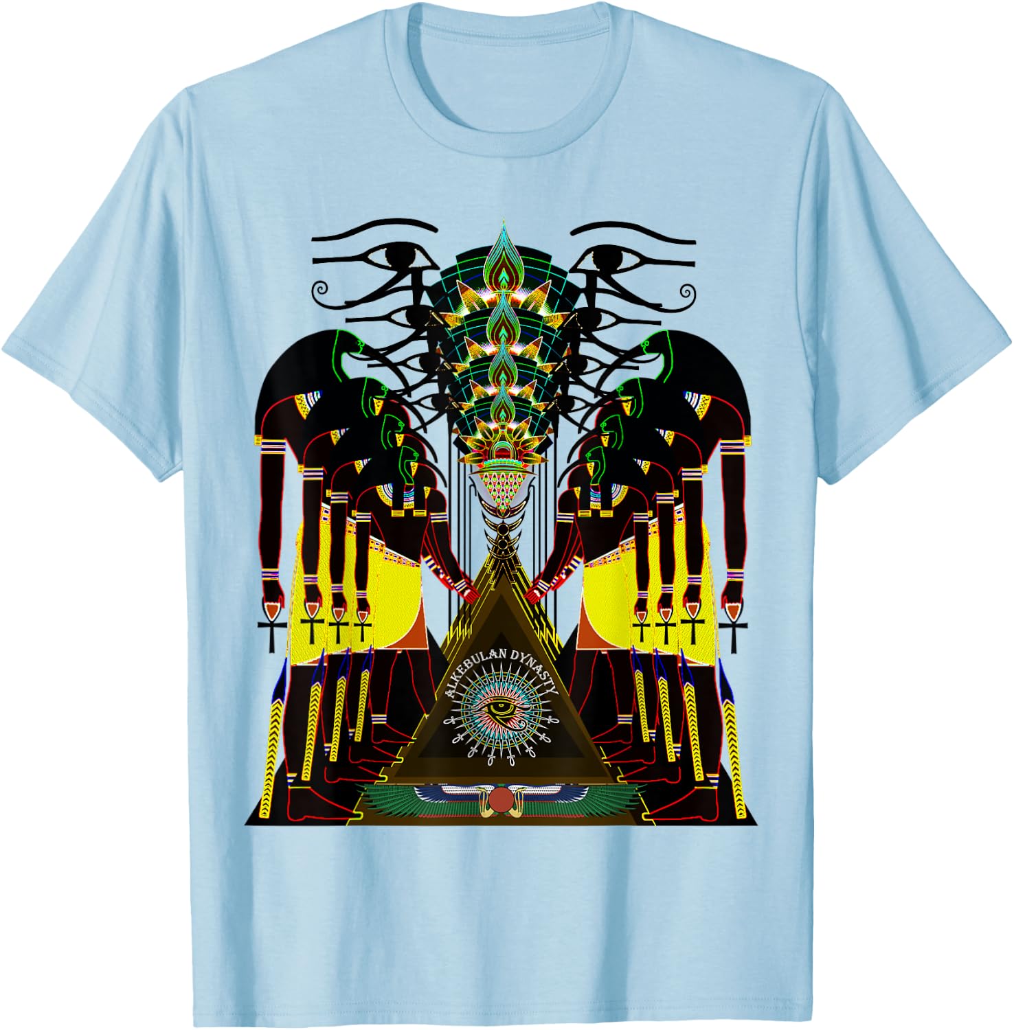 Psychedelic Fractal Ancient Egyptian God Thoth Tehuti T-Shirt - T-Shirt | Light Blue
