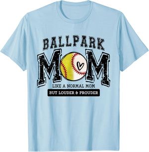 Loud Proud BallPark Mom Baseball Softball Mama Funny Cute T-Shirt - T-Shirt | Light Blue