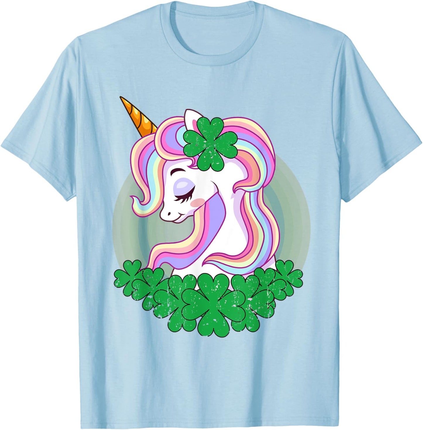 St Patricks Day Unicorn Shamrock Pattys Toddler Kid Girls T-Shirt - T-Shirt | Light Blue