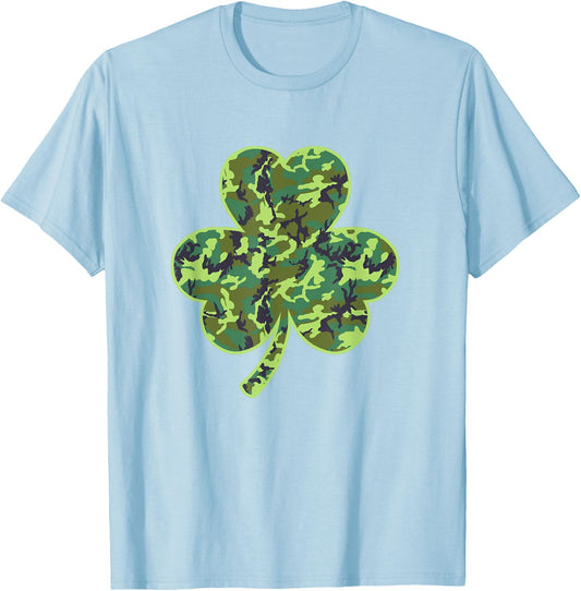 Camo Shamrock Camouflage Hunt St Patrick's Good Luck Hunting T-Shirt - T-Shirt | Light Blue