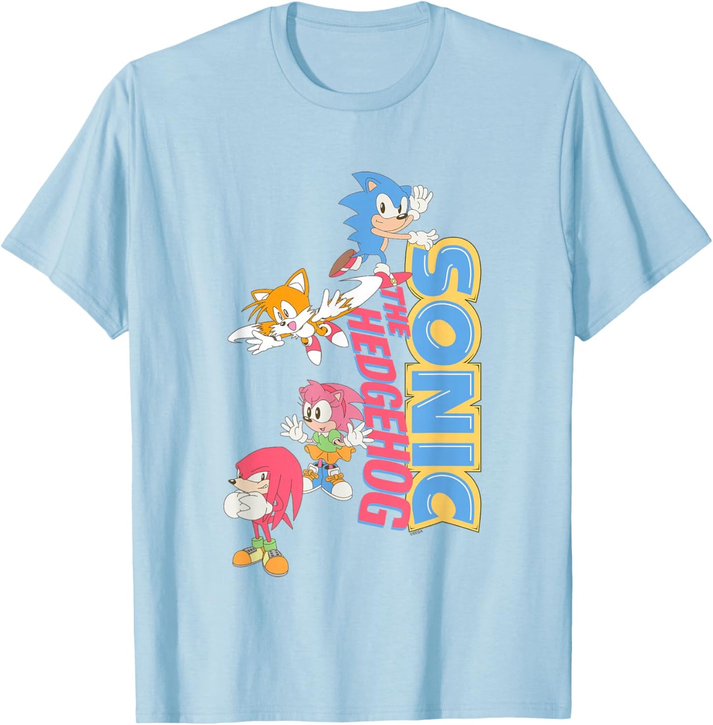 Sonic The Hedgehog Sonic & Friends Cute Retro Group Shot T-Shirt - T-Shirt | Light Blue