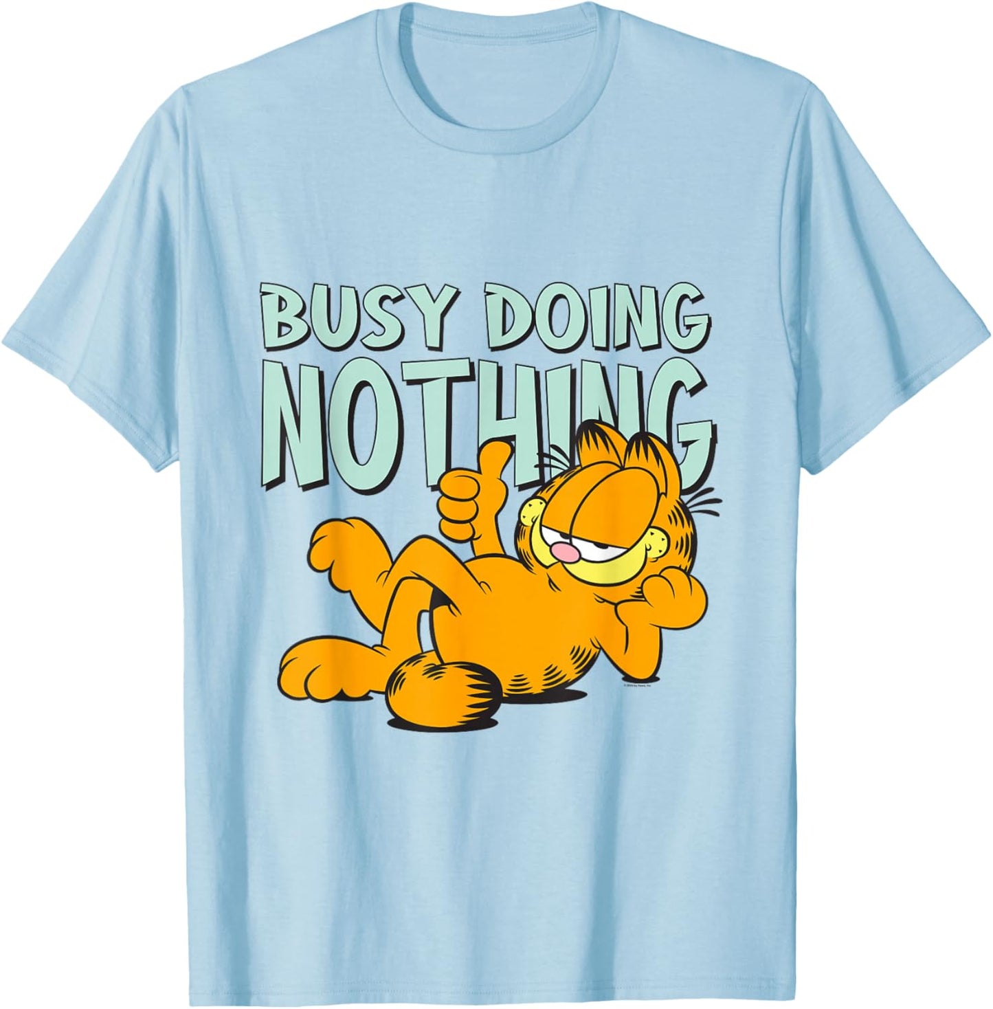 Garfield Classic Laying Down Busy Doing Nothing Thumbs Up T-Shirt - T-Shirt | Light Blue