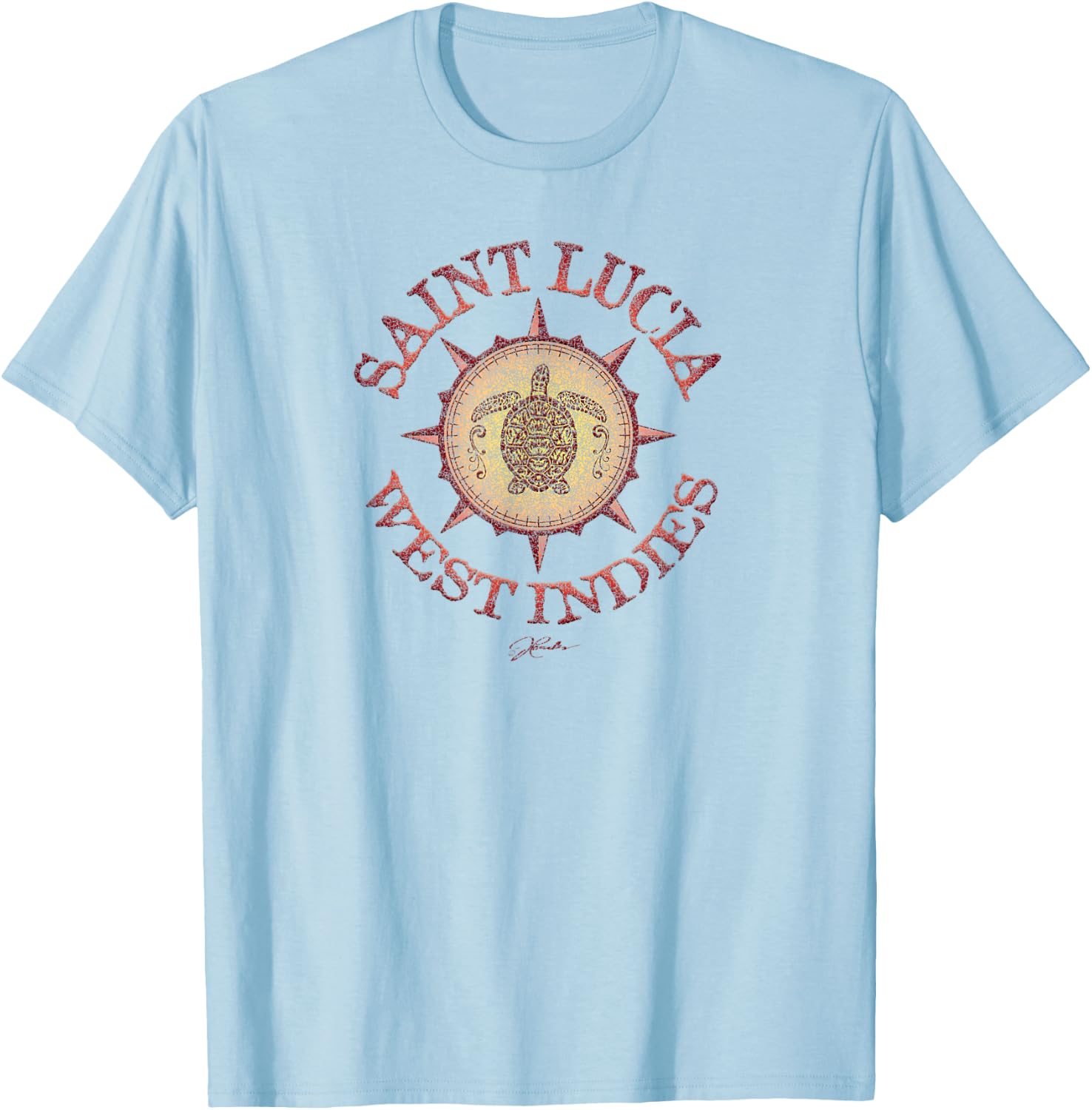 JCombs: Saint Lucia, West Indies, Sea Turtle on Windrose T-Shirt - T-Shirt | Light Blue
