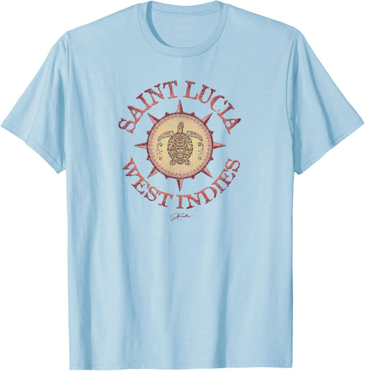 JCombs: Saint Lucia, West Indies, Sea Turtle on Windrose T-Shirt - T-Shirt | Light Blue
