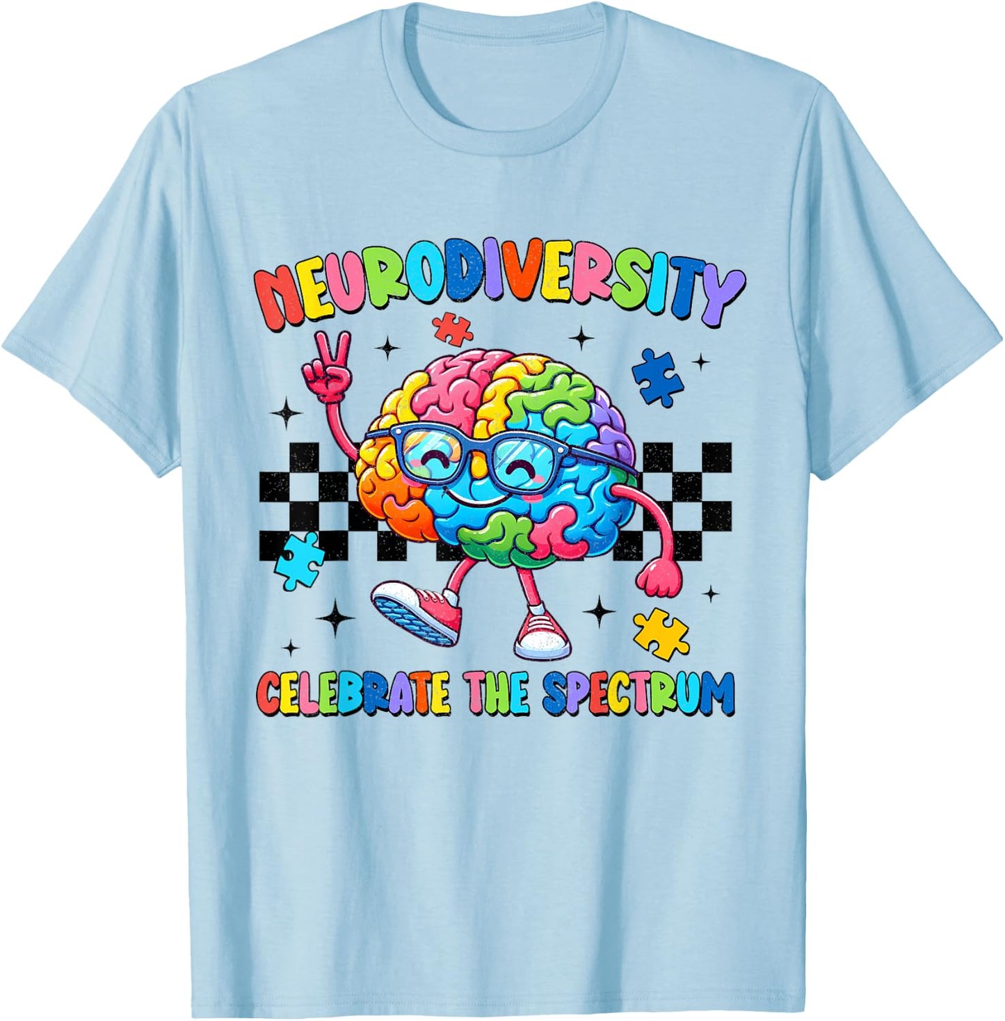 Neurodiversity Brain Autism Awareness ASD ADHD Men Women Kid T-Shirt - T-Shirt | Light Blue