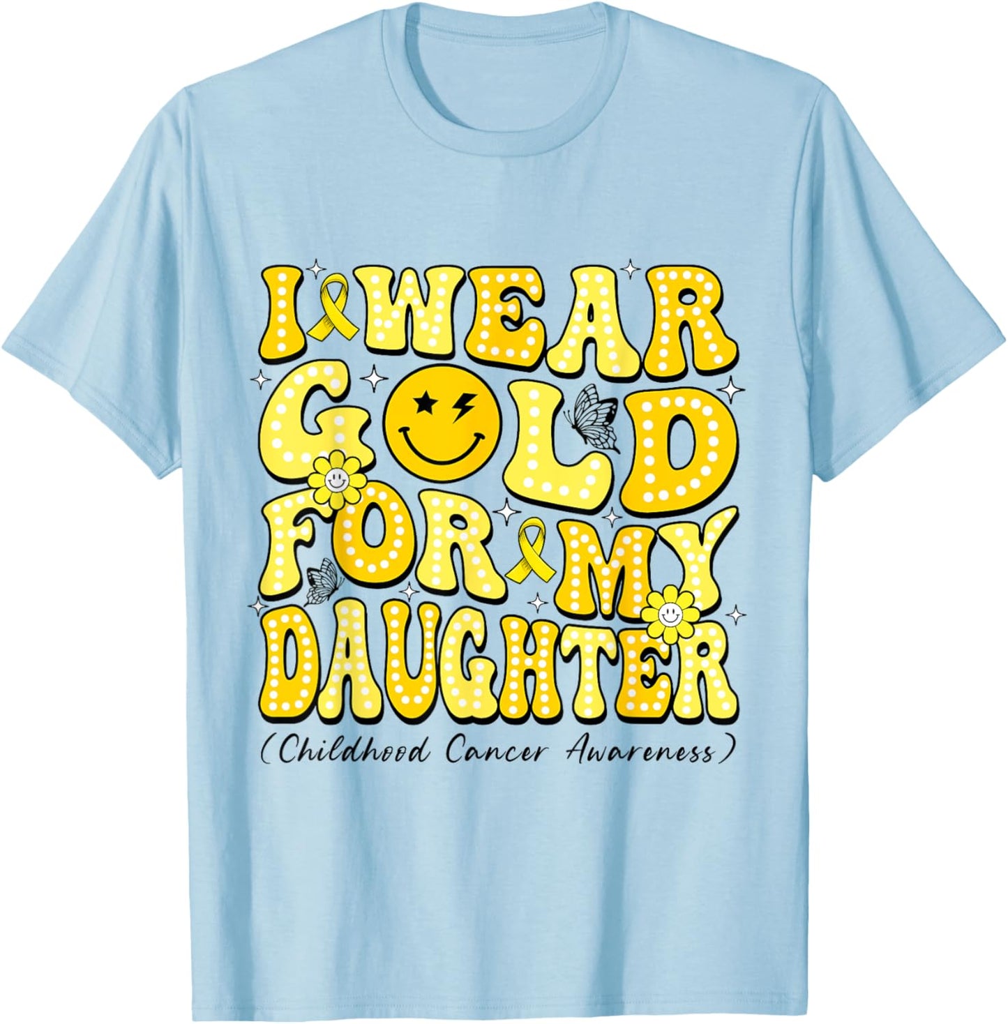 I Wear Gold For My Daughter Disco Ball Childhood Cancer T-Shirt - T-Shirt | Light Blue