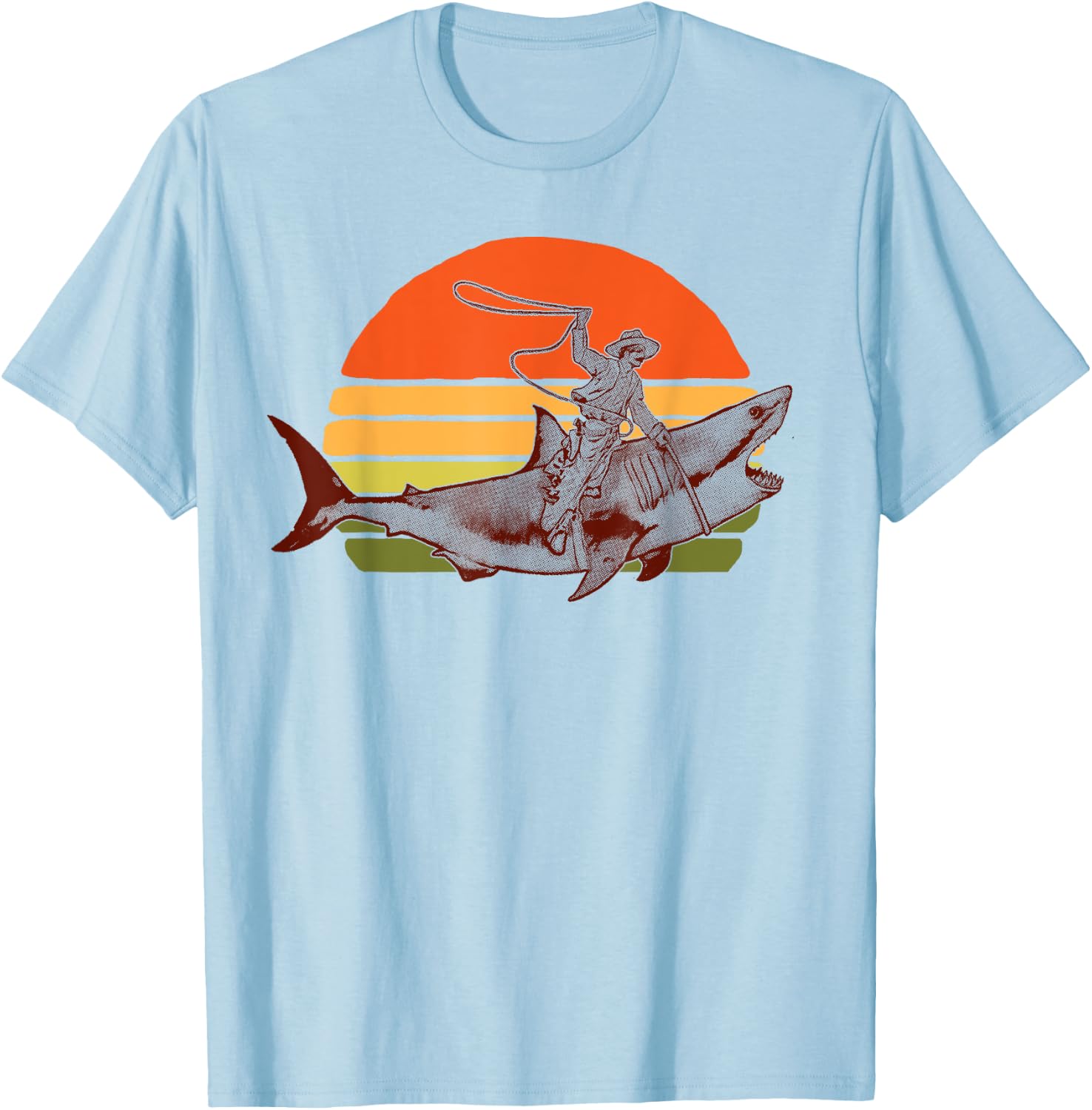 Shark Lover Rodeo Cowboy Riding Great White Vintage Funny T-Shirt - T-Shirt | Light Blue