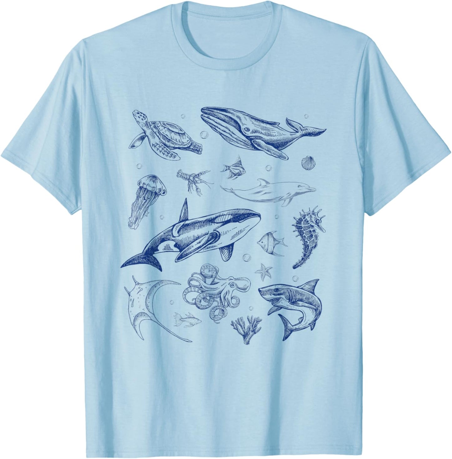 Sea Ocean Life Marine Shark Whale Turtle Octopus Wave Diver T-Shirt - T-Shirt | Light Blue