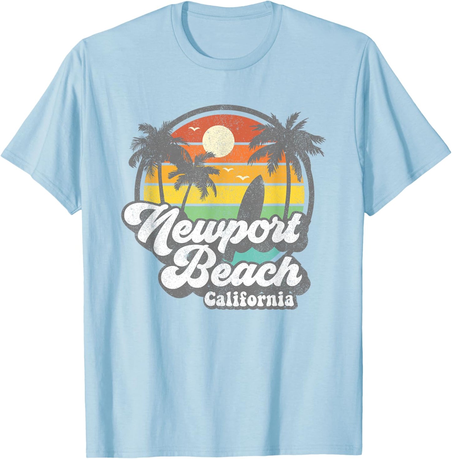 Vintage Newport Beach California CA Surfing Retro Surf Gift T-Shirt - T-Shirt | Light Blue
