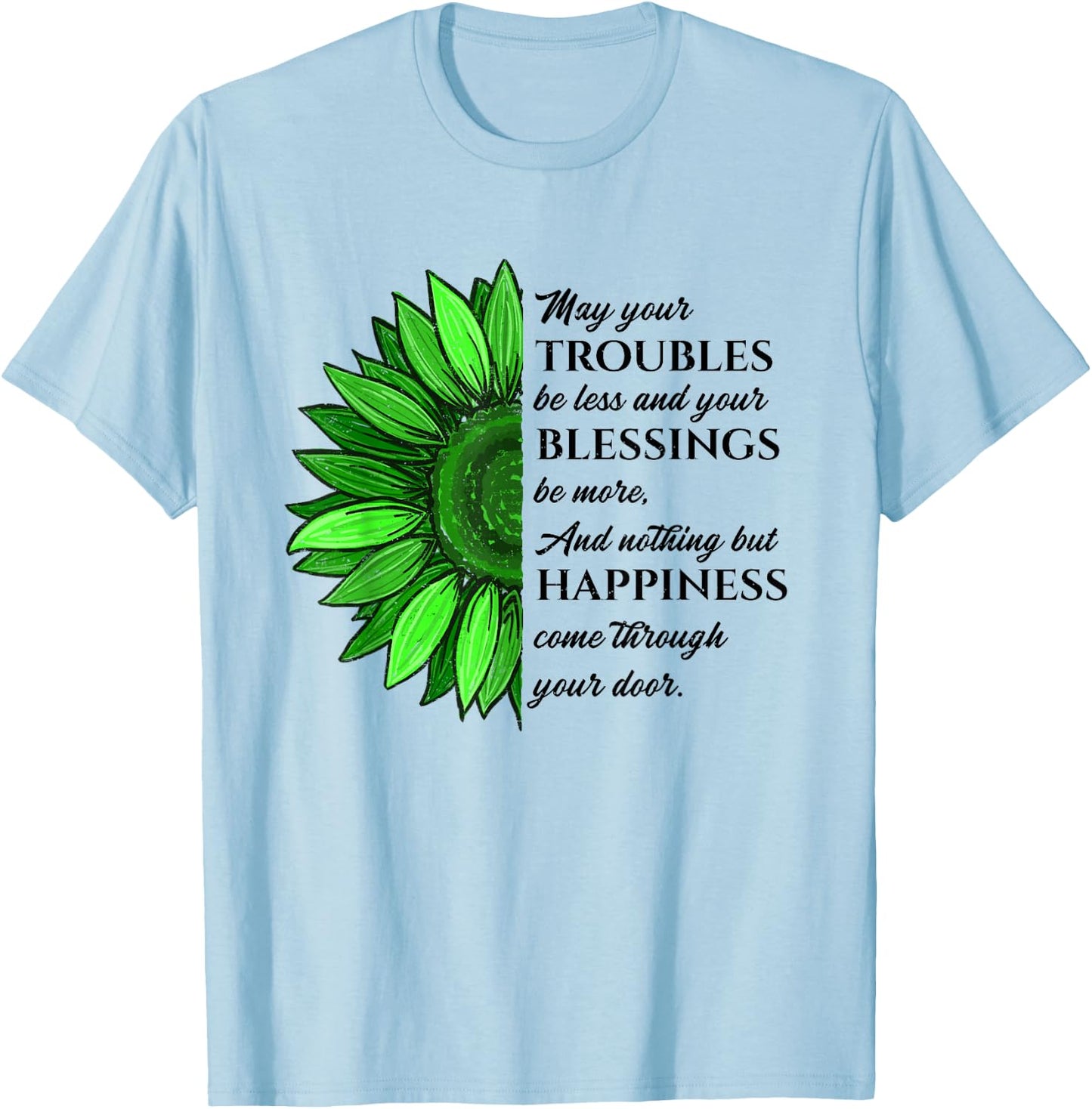 Women's Irish Blessing in Green Sunflower, St. Patricks Day T-Shirt - T-Shirt | Light Blue