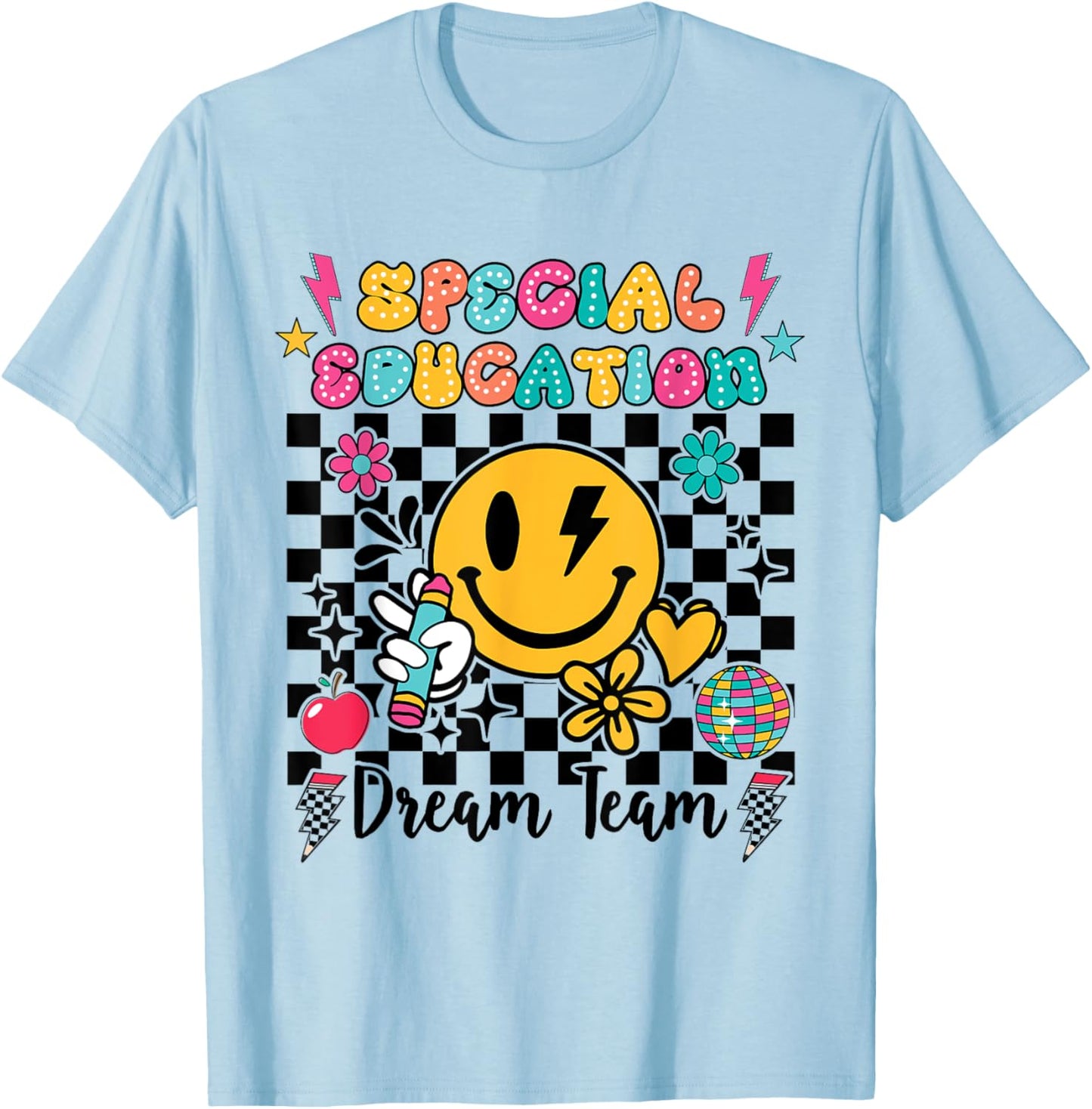 Retro Special Education Squad Groovy Dream Team Teacher T-Shirt - T-Shirt | Light Blue