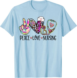 Peace Love Nursing Stethoscope Nurse Life Nurse Week 2024 T-Shirt - T-Shirt | Light Blue