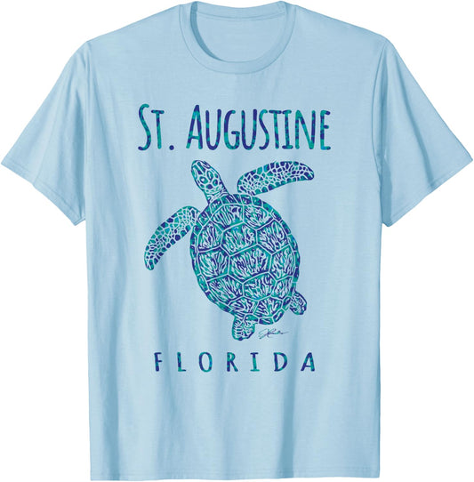 JCombs: St. Augustine, FL, Sea Turtle, Beach T-Shirt - T-Shirt | Light Blue