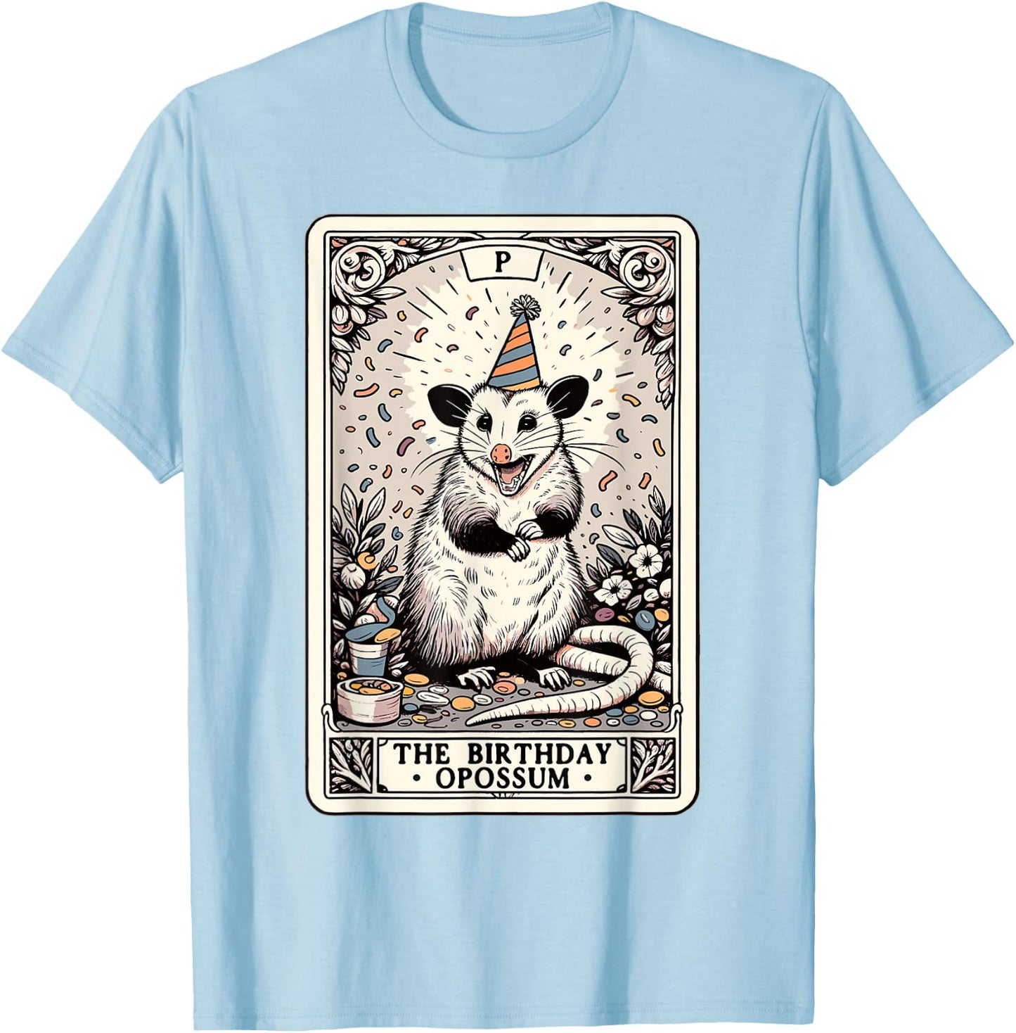 The Birthday Opossum Tarot Card Opossum T-Shirt - T-Shirt | Light Blue