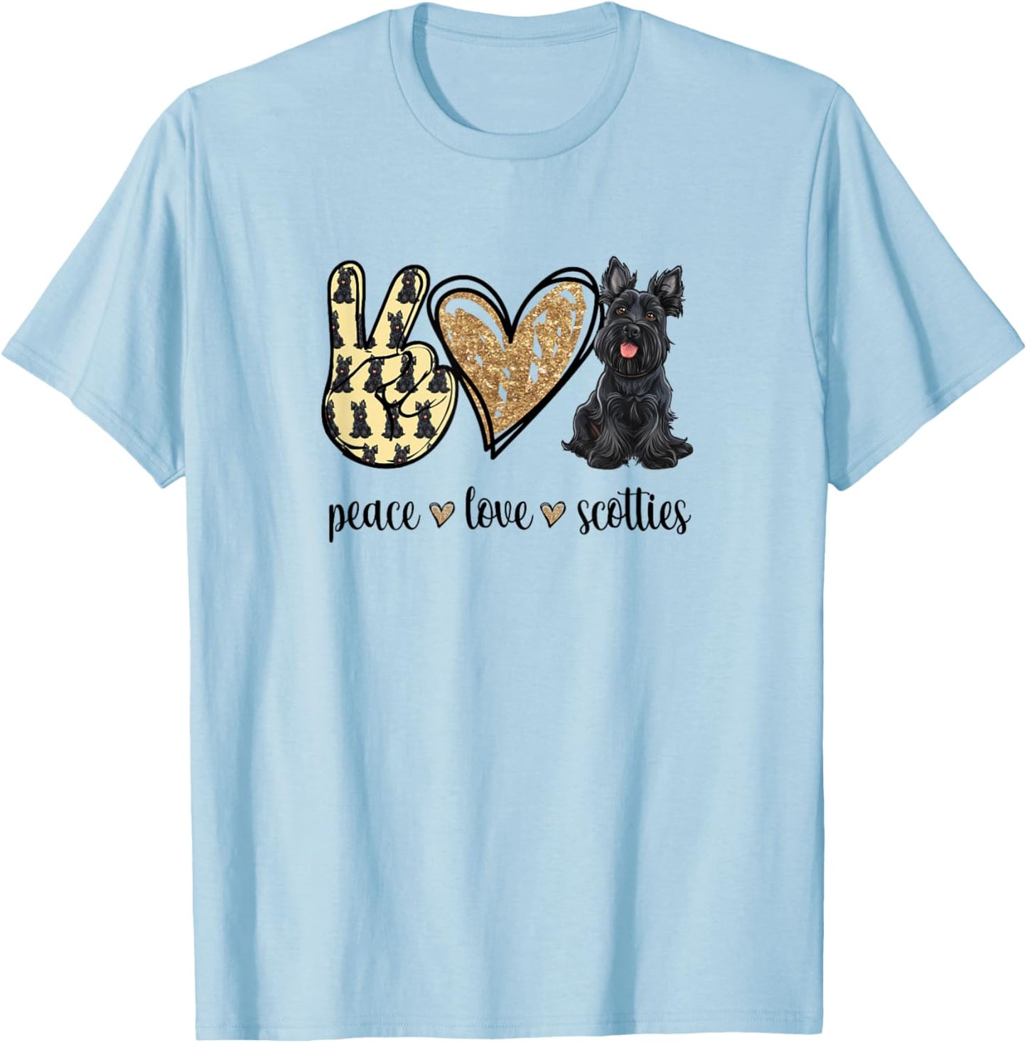 Funny Girls & Cute Peace Love Scottish Terrier Lover T-Shirt - T-Shirt | Light Blue