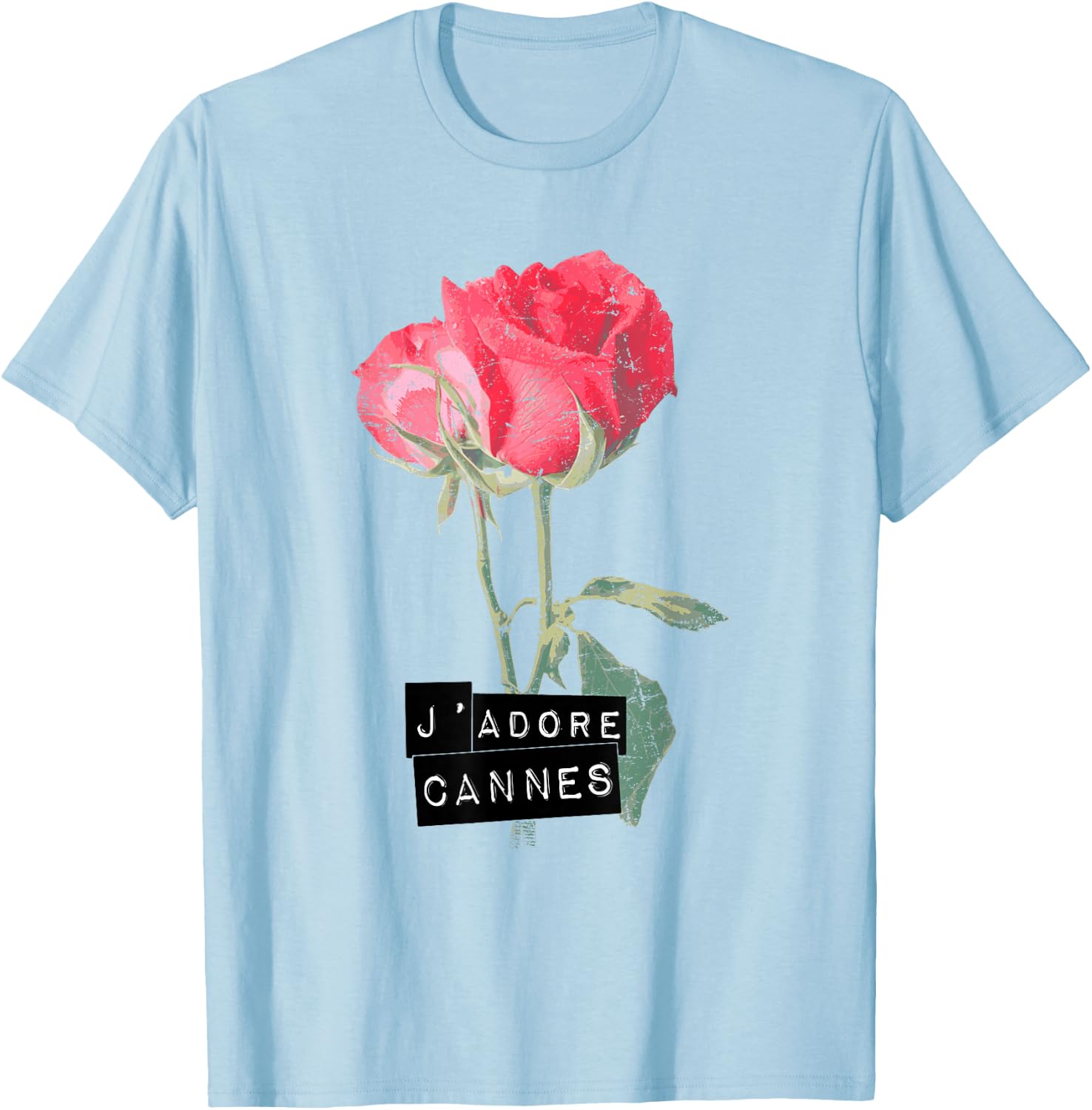 Cannes France Rose Flower J'adore I LOVE CANNES T-Shirt - T-Shirt | Light Blue