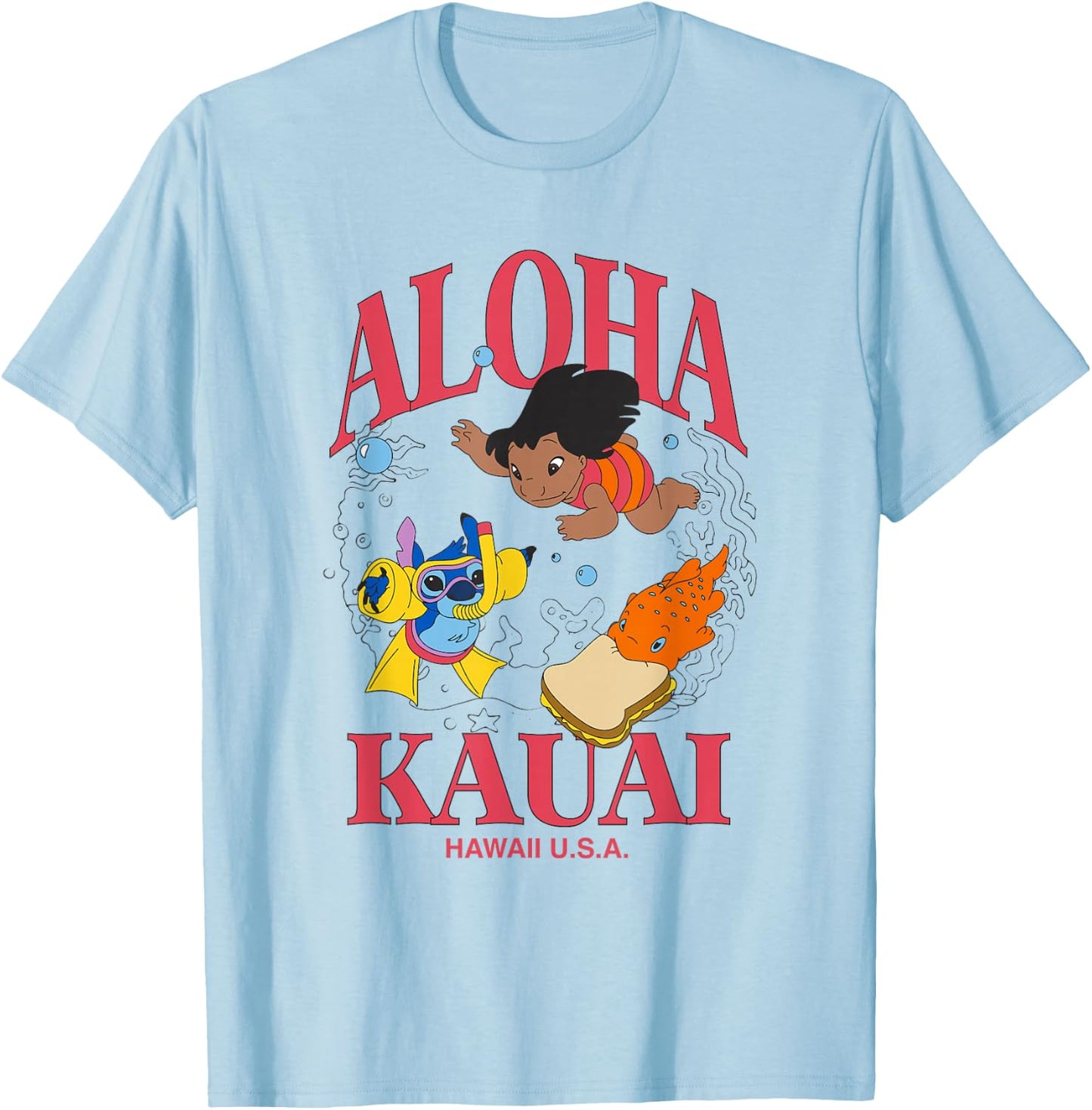 Disney Lilo & Stitch Aloha Kauai Hawaii Underwater Fun T-Shirt - T-Shirt | Light Blue