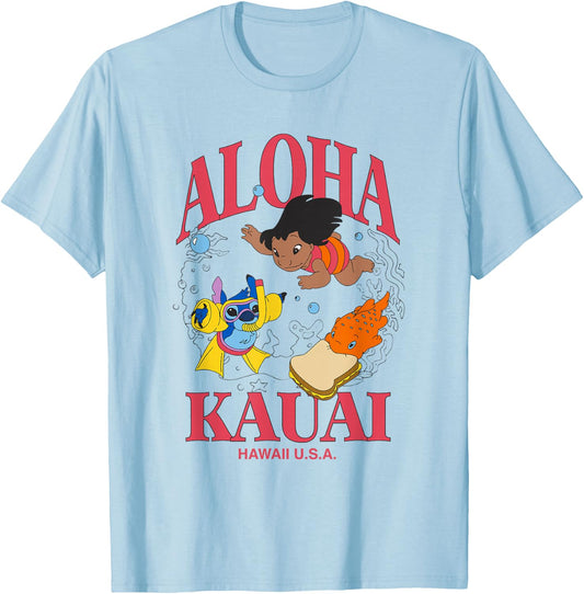 Disney Lilo & Stitch Aloha Kauai Hawaii Underwater Fun T-Shirt - T-Shirt | Light Blue